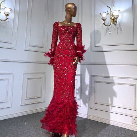 Green Elegant Mermaid Evening Dresses Gowns 2025 Beaded Feather Luxury For Women Party LA71576