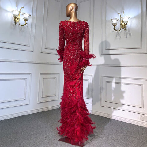 Green Elegant Mermaid Evening Dresses Gowns 2025 Beaded Feather Luxury For Women Party LA71576