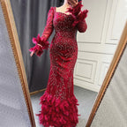 Green Elegant Mermaid Evening Dresses Gowns 2025 Beaded Feather Luxury For Women Party LA71576