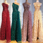 Green Elegant Mermaid Sexy One Shouder Split Evening Dresse Gowns Luxury Beaded Feathers 2025 Women Party LA70829