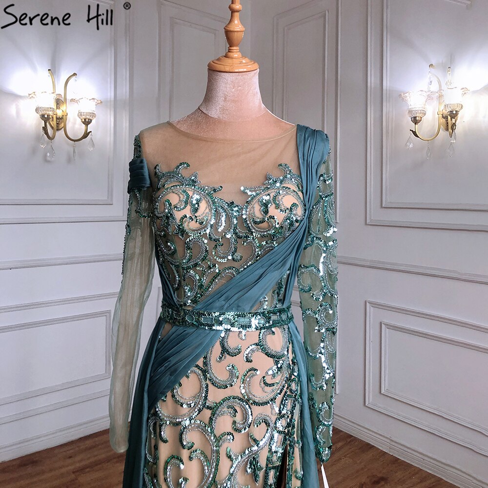 Green High Split Mermaid Evening Dresses Gowns 2025 Beaded Luxury Elegant For Woman Wedding Party LA71391