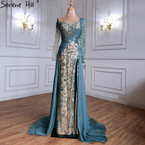 Green High Split Mermaid Evening Dresses Gowns 2025 Beaded Luxury Elegant For Woman Wedding Party LA71391