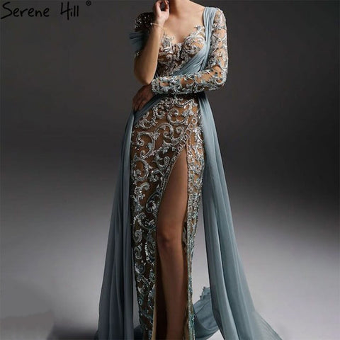 Green High Split Mermaid Evening Dresses Gowns 2025 Beaded Luxury Elegant For Woman Wedding Party LA71391