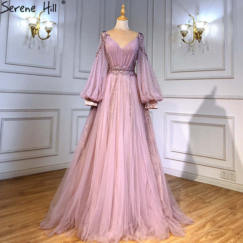 Green Lantern Sleeve Evening Dresses Gowns 2025 A-Line Beaded Luxury For Women Wedding Party LA71477