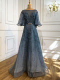 Green Long Flare Sleeves Evening Dresses Gowns 2025 A-Line Luxury Beading For Women Party LA70822