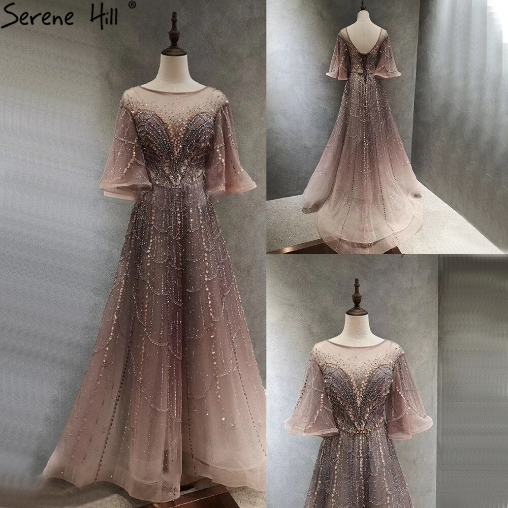 Green Long Flare Sleeves Evening Dresses Gowns 2025 A-Line Luxury Beading For Women Party LA70822