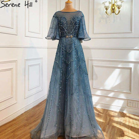 Green Long Flare Sleeves Evening Dresses Gowns 2025 A-Line Luxury Beading For Women Party LA70822
