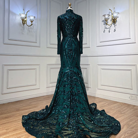Green Long Prom Dresses 2025 Luxury Sequined  Sexy Mermaid Style Black Girl Prom Gala Party Gown LA72027