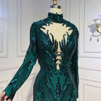 Green Long Prom Dresses 2025 Luxury Sequined  Sexy Mermaid Style Black Girl Prom Gala Party Gown LA72027