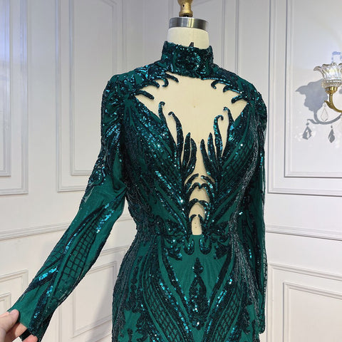Green Long Prom Dresses 2025 Luxury Sequined  Sexy Mermaid Style Black Girl Prom Gala Party Gown LA72027
