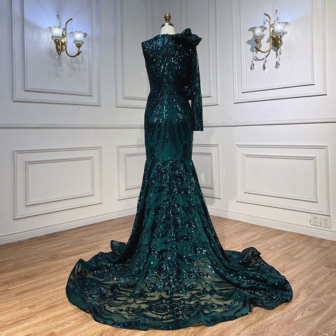 Green Long Prom Dresses 2025 Luxury Sequined  Sexy Mermaid Style Black Girl Prom Gala Party Gown LA72025