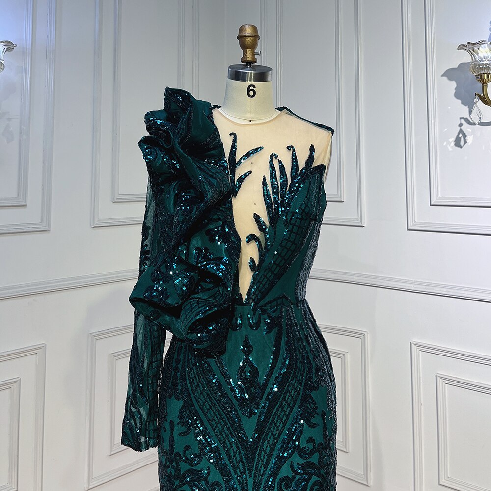 Green Long Prom Dresses 2025 Luxury Sequined  Sexy Mermaid Style Black Girl Prom Gala Party Gown LA72025