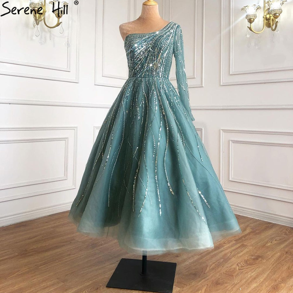 Green Luxury Ankle Length Evening Dresses Gowns 2025 One Shoulder Beading Sexy For Woman Party LA71021