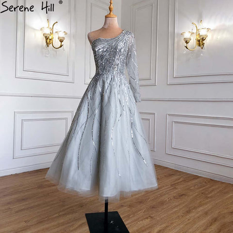 Green Luxury Ankle Length Evening Dresses Gowns 2025 One Shoulder Beading Sexy For Woman Party LA71021