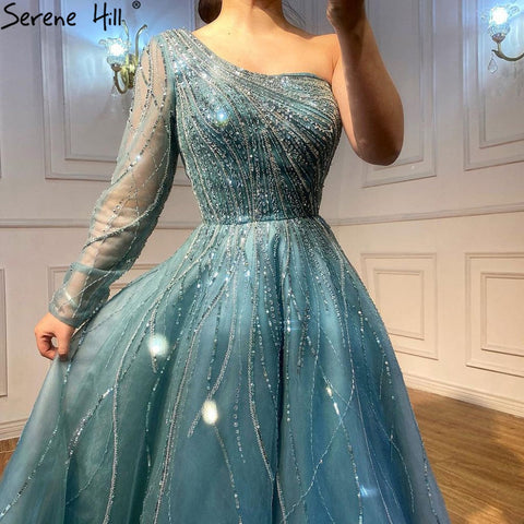 Green Luxury Ankle Length Evening Dresses Gowns 2025 One Shoulder Beading Sexy For Woman Party LA71021