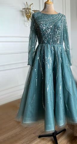 Green Luxury Ankle Length Evening Dresses Gowns 2025 One Shoulder Beading Sexy For Woman Party LA71021