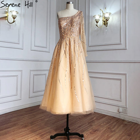 Green Luxury Ankle Length Evening Dresses Gowns 2025 One Shoulder Beading Sexy For Woman Party LA71021