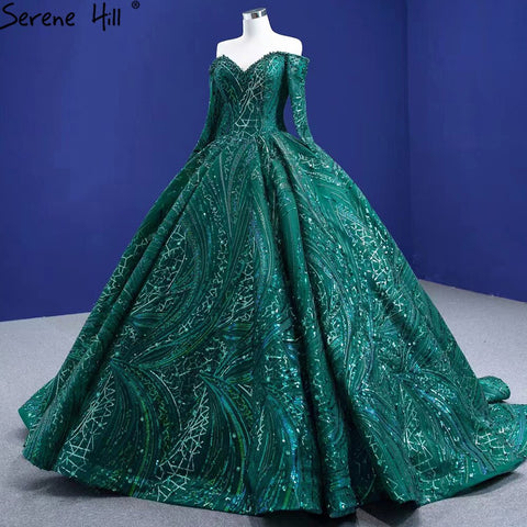 Green Luxury Beaded Wedding Dresses 2025 Long Sleeves High-end Bride Gowns HM67368 Custom Made