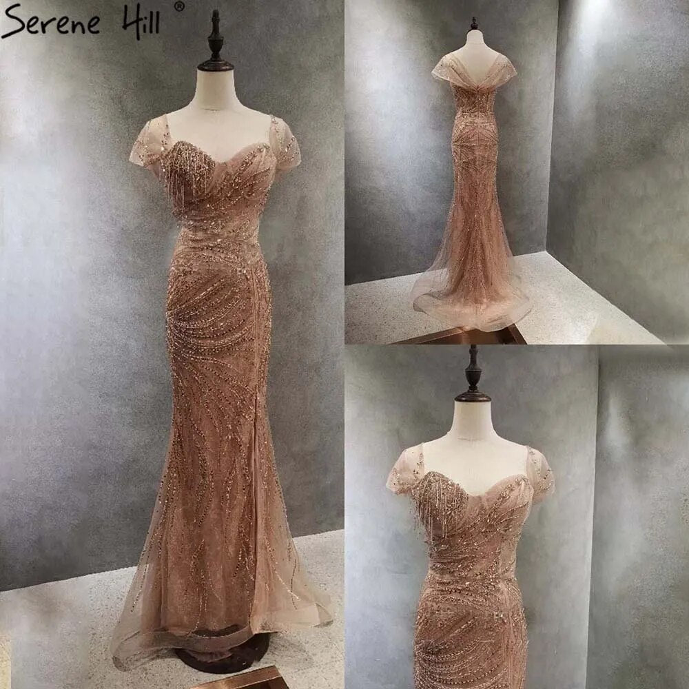Green Luxury Mermaid Evening Dresses Gowns 2025 Cap Sleeves Beaded Elegant For Women Party LA71438