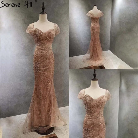 Green Luxury Mermaid Evening Dresses Gowns 2025 Cap Sleeves Beaded Elegant For Women Party LA71438