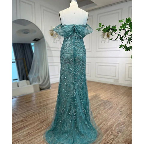 Green Luxury Mermaid Evening Dresses Gowns 2025 Cap Sleeves Beaded Elegant For Women Party LA71438