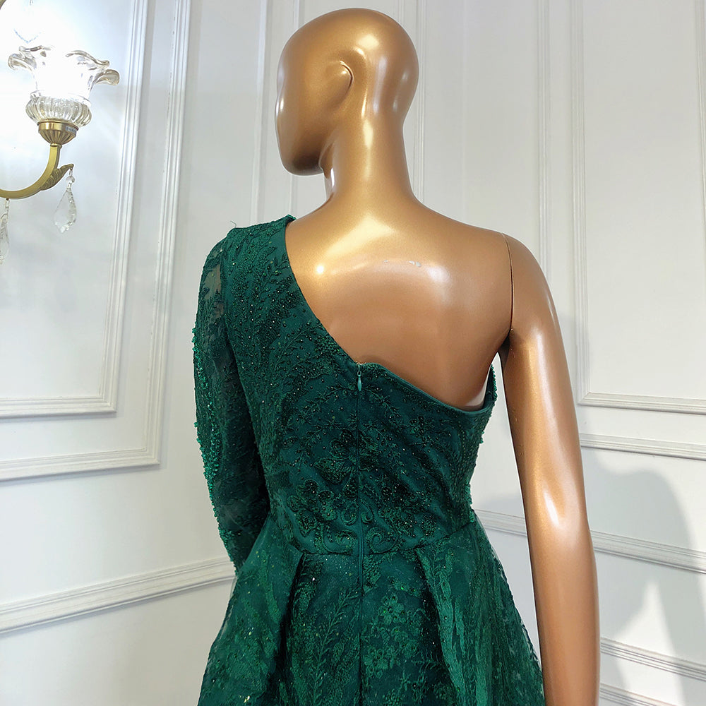 Green Luxury One Shoulder Evening Dresses Gowns 2025 Beaded Mermaid Elegant Overskirt For Women Party LA71607