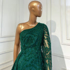Green Luxury One Shoulder Evening Dresses Gowns 2025 Beaded Mermaid Elegant Overskirt For Women Party LA71607