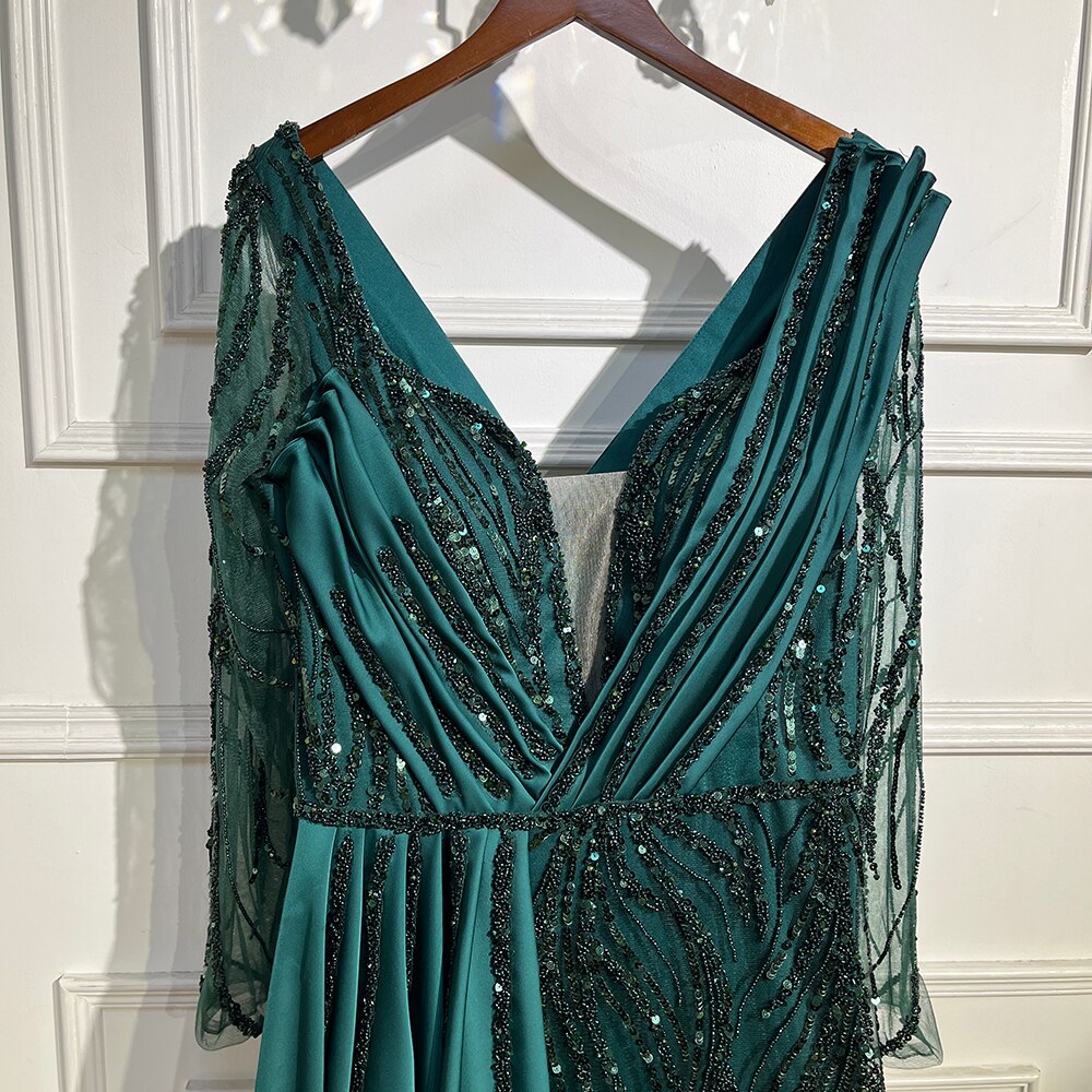 Green Mermaid Beaded Evening Dresses Gowns 2025 Luxury Elegant Satin For Women Party LA71860