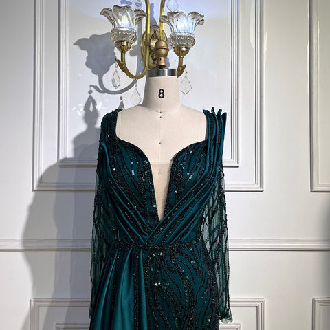 Green Mermaid Beaded Evening Dresses Gowns 2025 Luxury Elegant Satin For Women Party LA71860