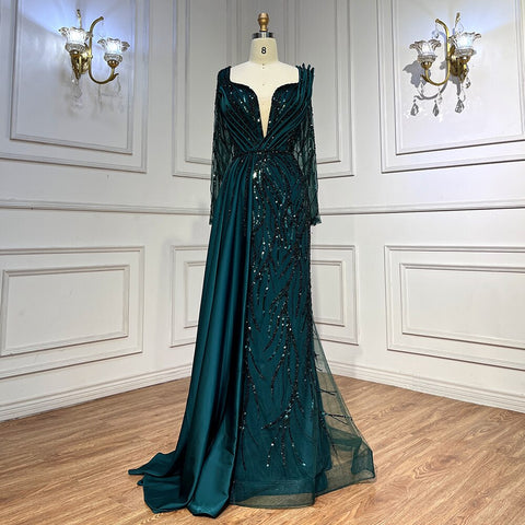 Green Mermaid Beaded Evening Dresses Gowns 2025 Luxury Elegant Satin For Women Party LA71860