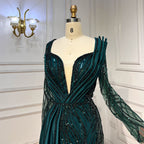 Green Mermaid Beaded Evening Dresses Gowns 2025 Luxury Elegant Satin For Women Party LA71860