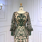 Green Mermaid Elegant Puff Sleeves Lace Beaded Luxury Evening Dresses Gowns For Women Muslim Party 2025 LA71840