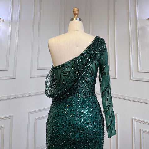 Green Mermaid Elegant Sexy One-Shoulder Luxury Pearls Beaded Evening Dresses Gowns  2025 For Women Party LA71717
