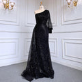 Green Mermaid Elegant Sexy One Shoulder Puff Sleeves Luxury Beaded Evening Dresses Gowns For Women Party LA71772