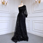 Green Mermaid Elegant Sexy One Shoulder Puff Sleeves Luxury Beaded Evening Dresses Gowns For Women Party LA71772