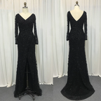 Green Mermaid Elegant V-Neck Pearls Long Sleeves Evening Dresses Luxury Beaded 2025 For Women Wedding Party LA70499
