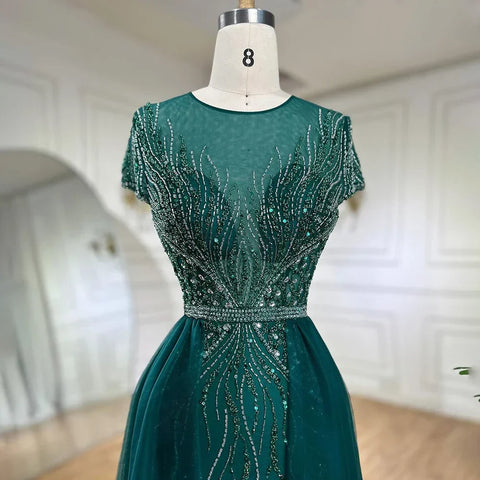 Green Mermaid Elegant With Overskirt Beaded Luxury Dubai Evening Dresses Gowns For Women Wedding Party 2025 LA72241