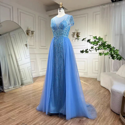 Green Mermaid Elegant With Overskirt Beaded Luxury Dubai Evening Dresses Gowns For Women Wedding Party 2025 LA72241