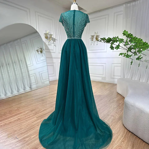 Green Mermaid Elegant With Overskirt Beaded Luxury Dubai Evening Dresses Gowns For Women Wedding Party 2025 LA72241
