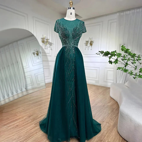 Green Mermaid Elegant With Overskirt Beaded Luxury Dubai Evening Dresses Gowns For Women Wedding Party 2025 LA72241