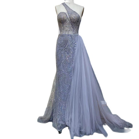 Green Mermaid Elegant With Overskirt Sexy One-Shoulder Evening Dresses Gowns Luxury Beaded 2025 Women Party LA71755