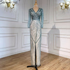 Green Mermaid High Split Evening Dresses Gowns 2025 Beaded Elegant Luxury For Women Party LA71385