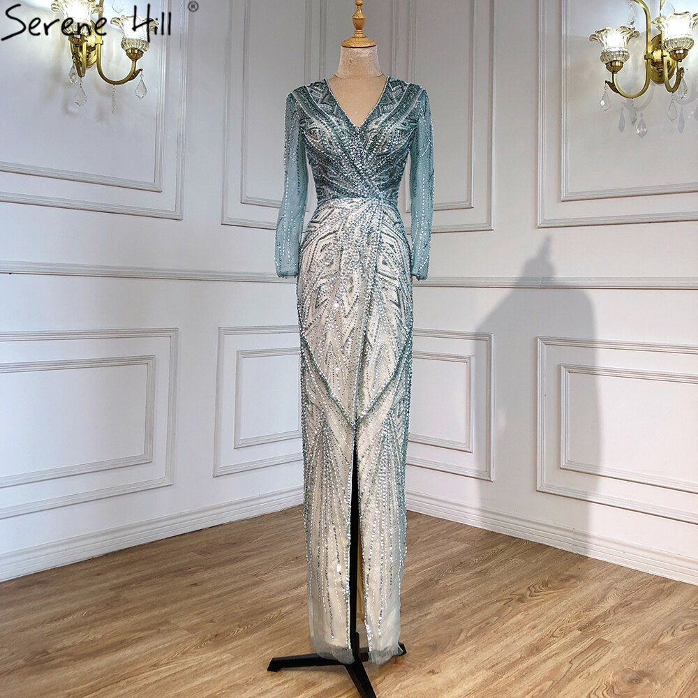 Green Mermaid High Split Evening Dresses Gowns 2025 Beaded Elegant Luxury For Women Party LA71385