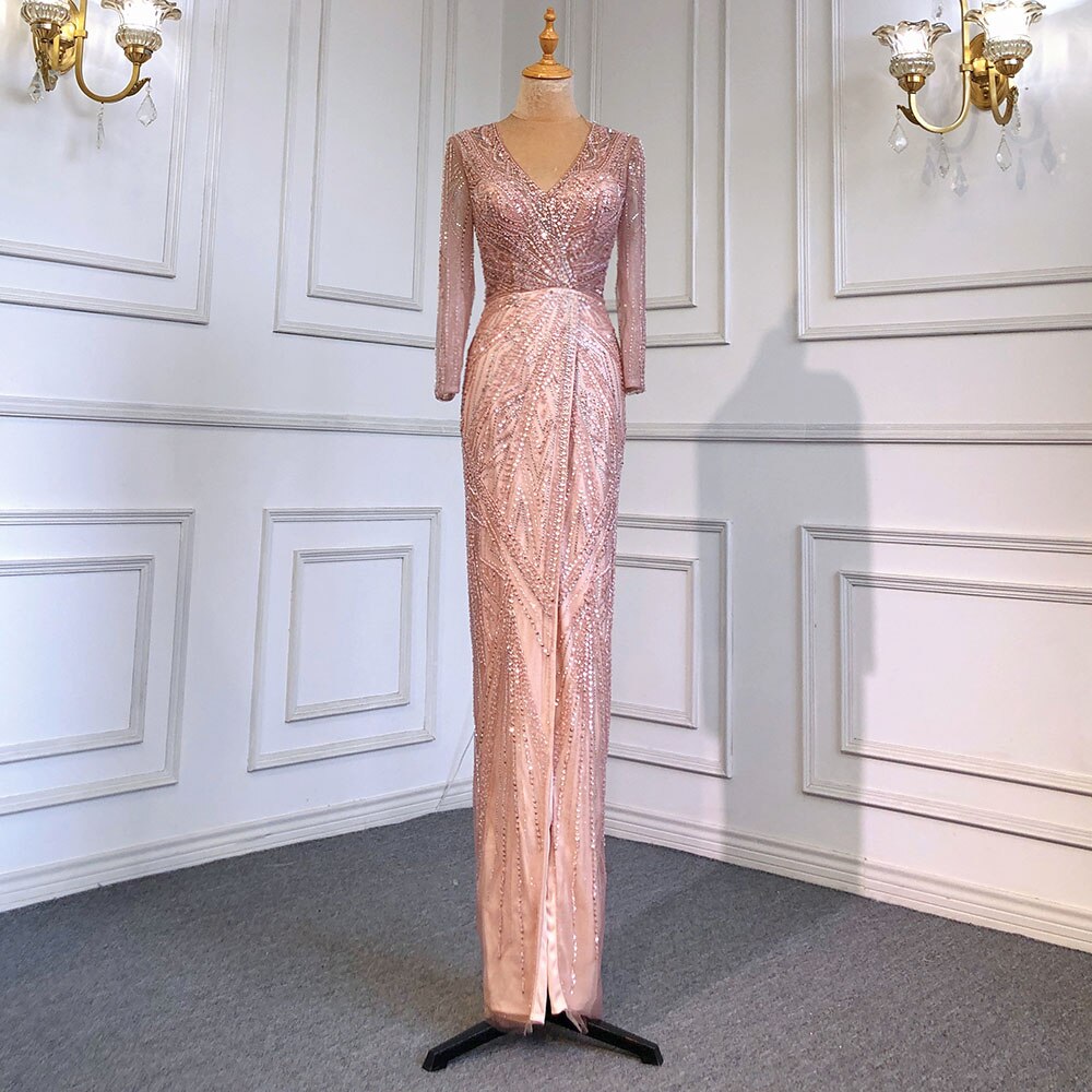 Green Mermaid High Split Evening Dresses Gowns 2025 Beaded Elegant Luxury For Women Party LA71385