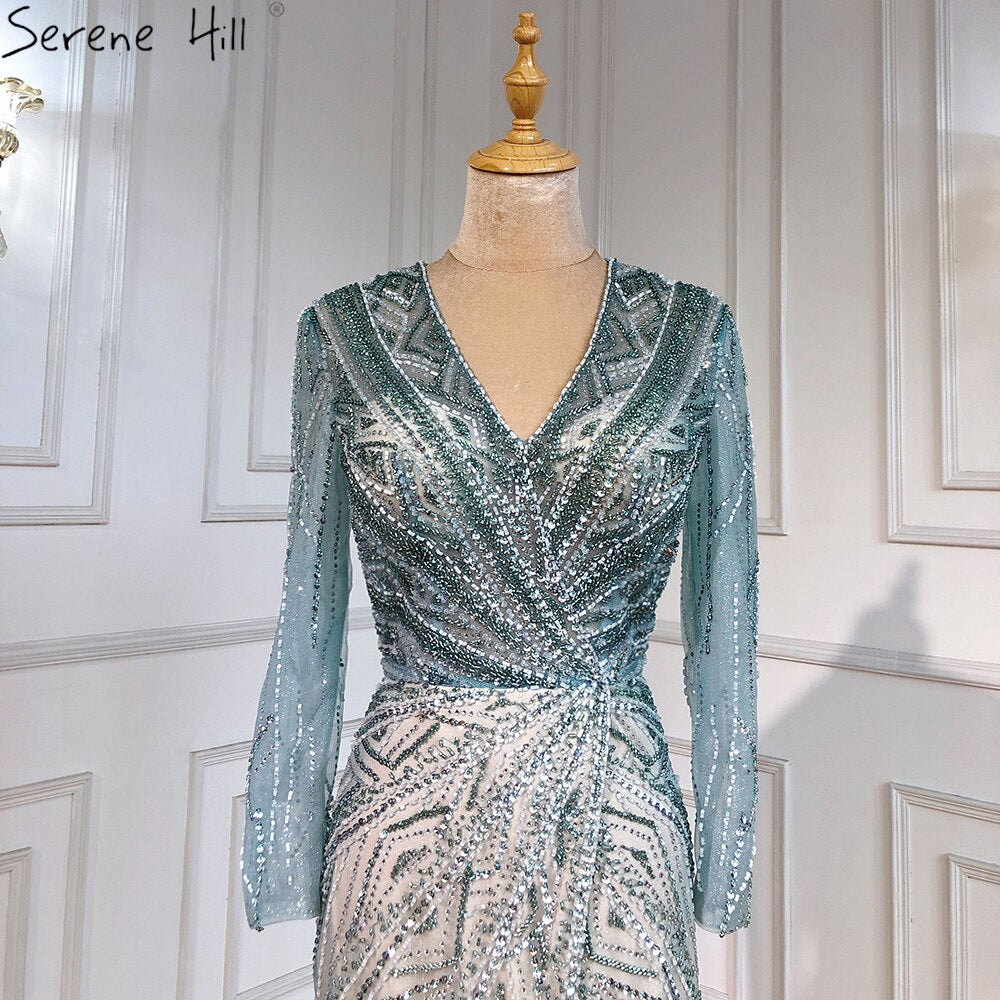 Green Mermaid High Split Evening Dresses Gowns 2025 Beaded Elegant Luxury For Women Party LA71385