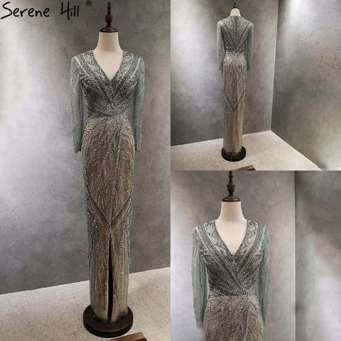 Green Mermaid High Split Evening Dresses Gowns 2025 Beaded Elegant Luxury For Women Party LA71385