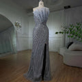 Green Mermaid High Split Off Shoulder Beaded Luxury Dubai Evening Dresses Gowns 2025 For Women Party LA72049