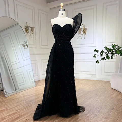 Green Mermaid High Split One Shoulder Beaded Evening Dresses Gowns For  Wedding Party 2025 LA71779
