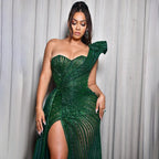 Green Mermaid High Split One Shoulder Beaded Evening Dresses Gowns For  Wedding Party 2025 LA71779