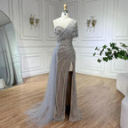 Green Mermaid High Split One Shoulder Beaded Evening Dresses Gowns for Women Wedding Party 2025 LA72364